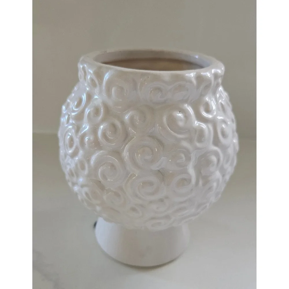 White Ceramic Face Planter Whimsical Embossed Head Vase Glossy 14946-04